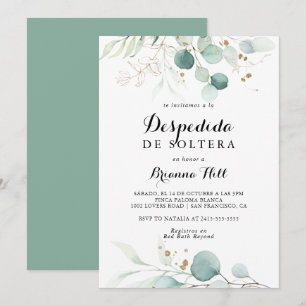 Convite Chá de panela Russo Eucalyptus Espanhol Dourado