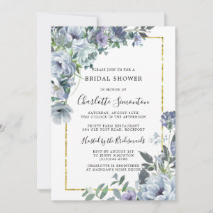 Convite Chá de panela Russo Floral Azul Dusty