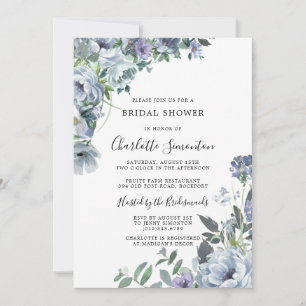 Convite Chá de panela Russo Floral Azul Dusty