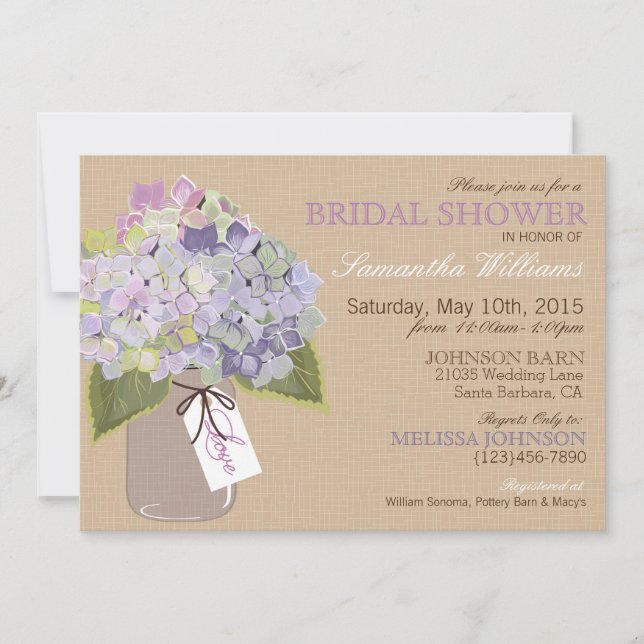 Convite Chá de panela Russo Mason Jar Hydrangea (Frente)