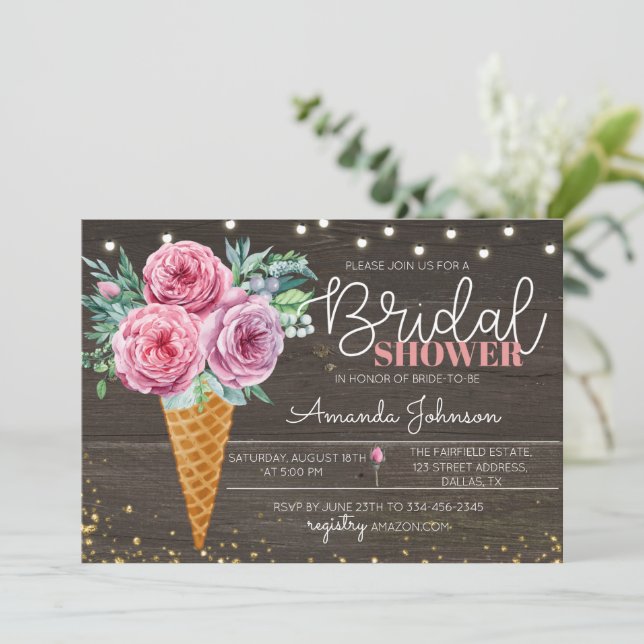 Convite Chá de panela Russo Sorvete Flor (Em pé/Frente)