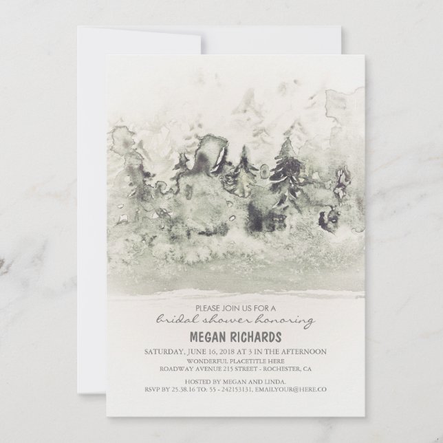 Convite Chá de panela Russo Woodland Watercolor (Frente)