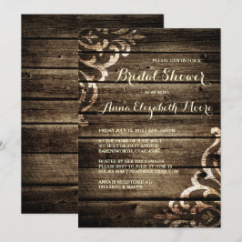 Convite Chá de panela Rustic Barn Wood Damask Vintage
