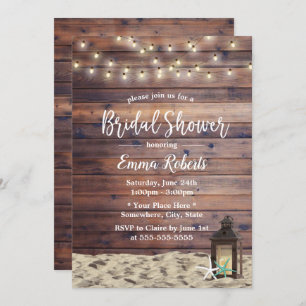 Convite Chá de panela Rustic Beach Lantern & Starfish