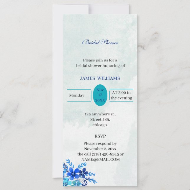 Convite Chá de panela Rustic Blue Flower Personalizado (Frente)