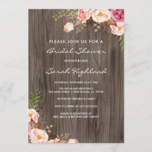 Convite Chá de panela Rustic Blush Pink Flowers
