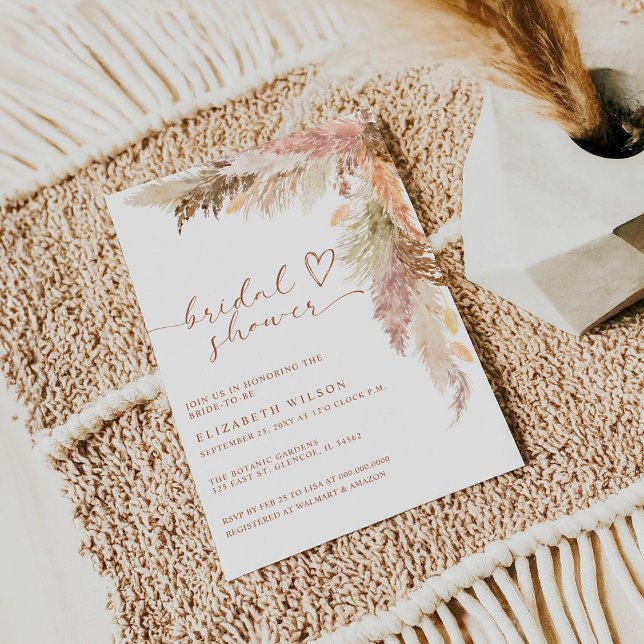 Convite Chá de panela Rustic Boho Terracotta Pampas Grass (Rustic Boho Terracotta Pampas Grass Bridal Shower Invitation)