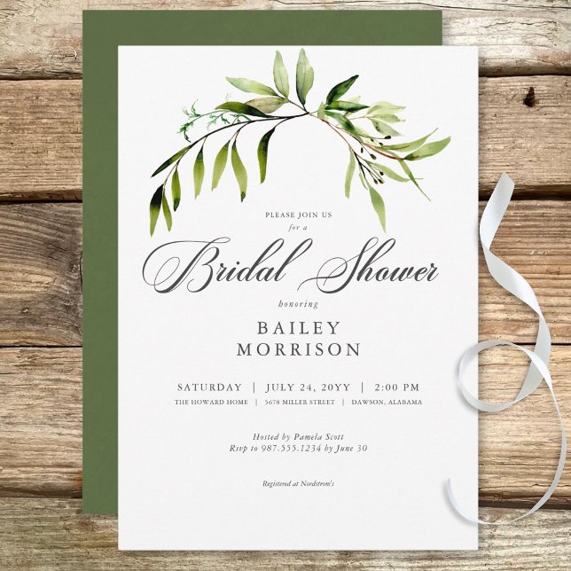 Convite Chá de panela Rustic Botanical Greeneric Bough (Rustic Botanical Greenery Bough Bridal Shower Invitation)