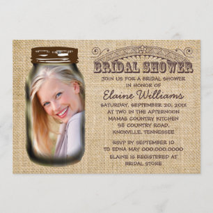 Convite Chá de panela Rustic Burlap Mason Jar