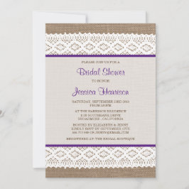 Convite Chá de panela Rustic Burlap & Vintage White Lace