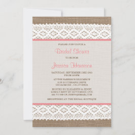 Convite Chá de panela Rustic Burlap & Vintage White Lace