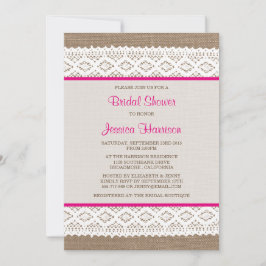 Convite Chá de panela Rustic Burlap & Vintage White Lace