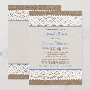 Convite Chá de panela Rustic Burlap & Vintage White Lace