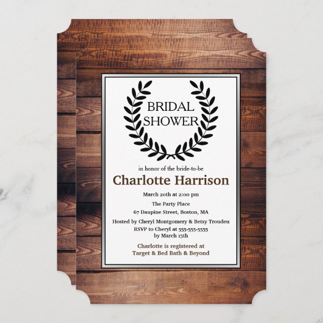 Convite Chá de panela Rustic Country Black Laurels (Frente/Verso)