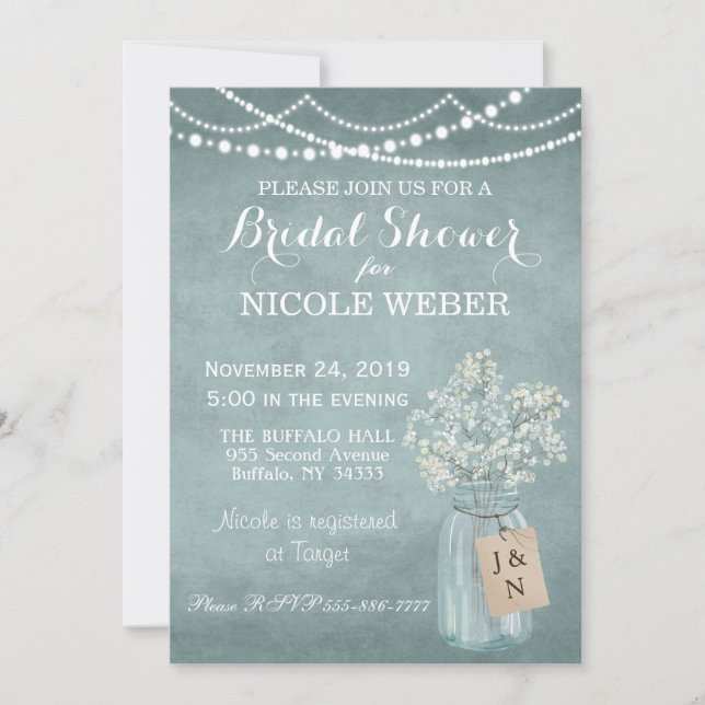 Convite Chá de panela Rustic Country Mason Jar Barn Convid (Frente)