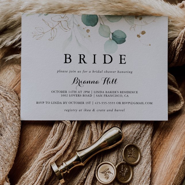 Convite Chá de panela Rustic Dourado Floral Calliografia B (Criador carregado)