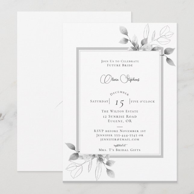 Convite Chá de panela Rustic Eucalyptus Calliografia de in (Frente/Verso)