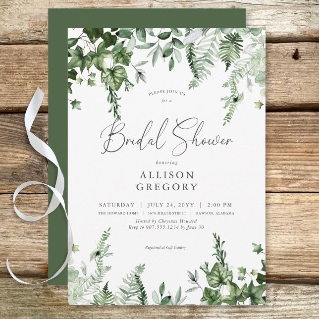 Convite Chá de panela Rustic Green Ivy & Sage (Rustic Green Ivy & Sage Bridal Shower Invitation)
