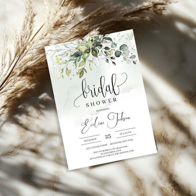 Convite Chá de panela Rustic Greenery Foliage (Rustic Greenery Foliage Bridal Shower Invitation)
