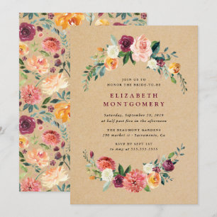 Convite Chá de panela Rustic Kraft Floral Wreath