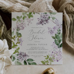 Convite Chá de panela Rustic Lilac Square<br><div class="desc">Este chá de panela lilás rústico é perfeito para um primavera ou chá de casamento de verão. A romântica e elegante design floral apresenta flores lilás roxas de aquarela com uma sensação de jardim boho country.</div>