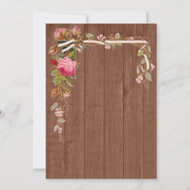 Convite Chá de panela Rustic Pink Floral Wood Weding Inv (Frente)