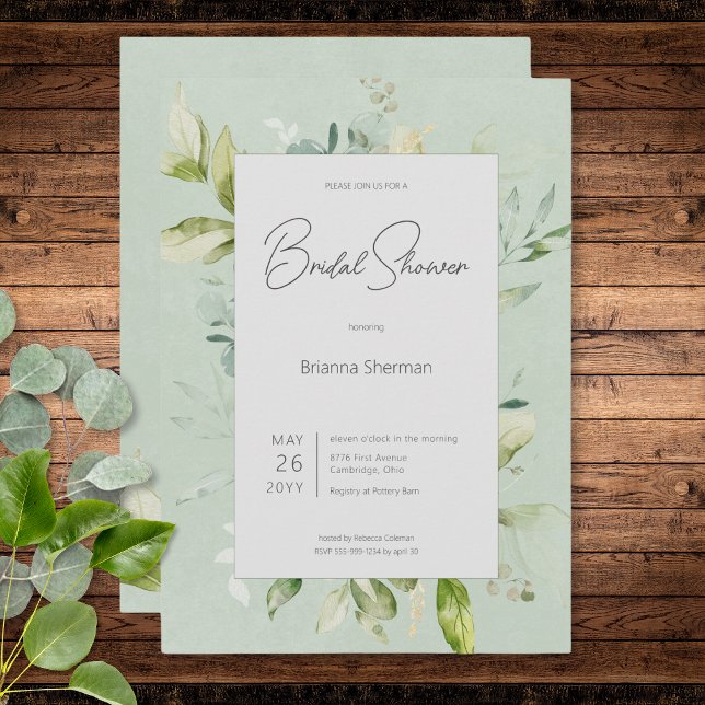 Convite Chá de panela Rustic Sage Natural Greenerence (Rustic Sage Natural Greenery Bridal Shower Invitation)