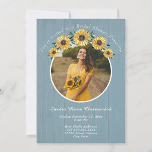 Convite Chá de panela Rustic Sunflower Dusty Blue Casamen