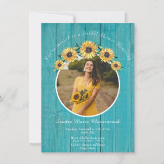 Convite Chá de panela Rustic Sunflower Teal Wood