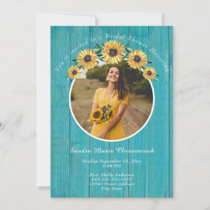 Convite Chá de panela Rustic Sunflower Teal Wood