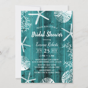 Convite Chá de panela Rustic Teal Beach Casamento Seashel