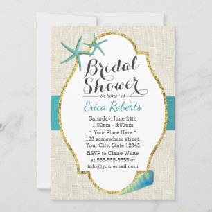 Convite Chá de panela Rustic Turquoise Beach Seashells