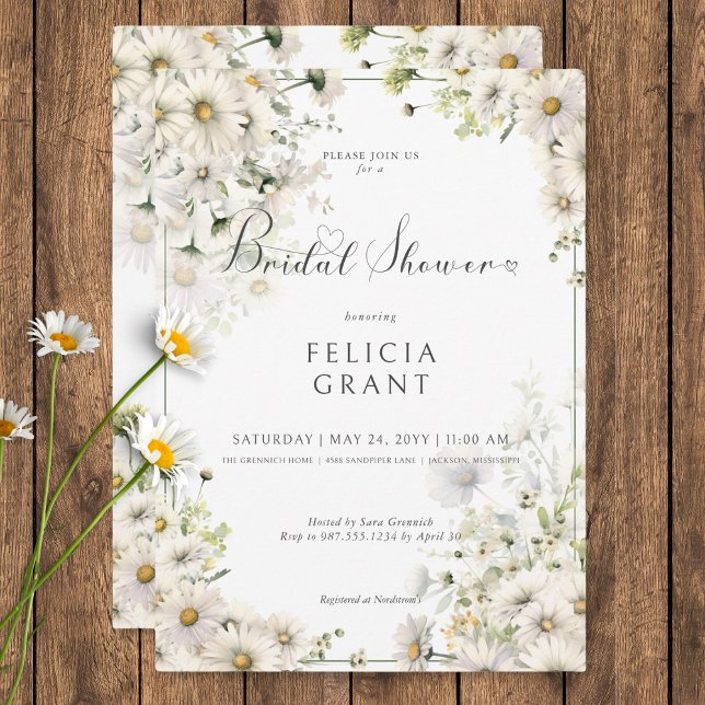Convite Chá de panela Rustic White Daisies (Rustic White Daisies Bridal Shower Invitation)