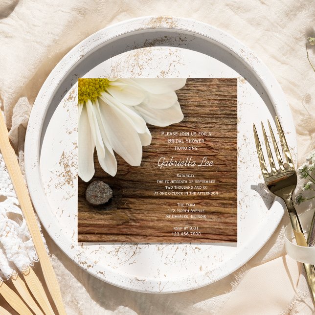 Convite Chá de panela Rustic White Daisy Barn (Criador carregado)