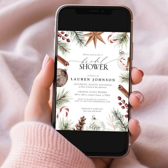Convite Chá de panela Rustic Winter Evergreen Berry (Criador carregado)