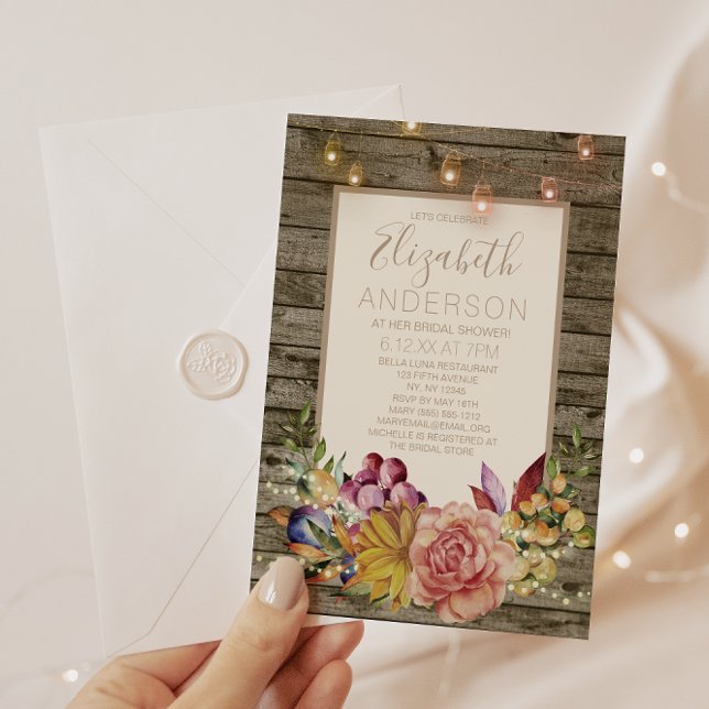 Convite Chá de panela Rustic Wood Floral Mason Jar (Criador carregado)