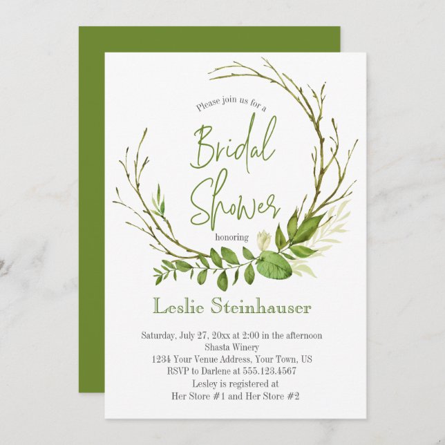 Convite Chá de panela Rustic Wreath (Frente/Verso)