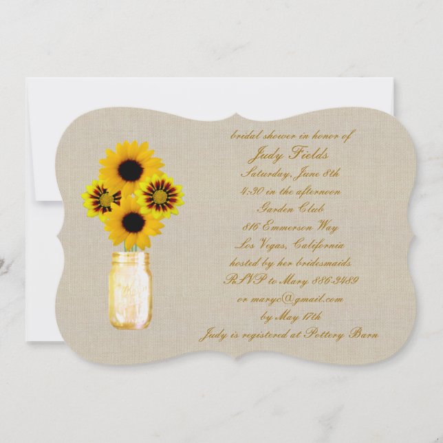 Convite Chá de panela Rustic Yellow Mason Jar (Frente)