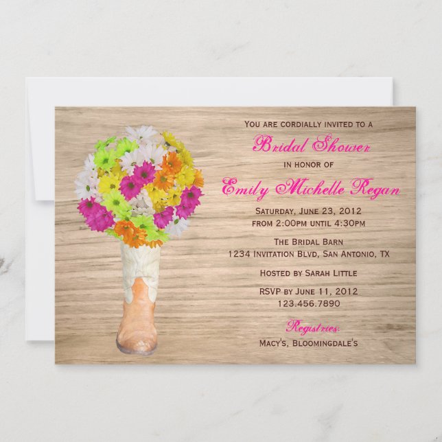 Convite Chá de panela rústico das botas e das margaridas (Frente)