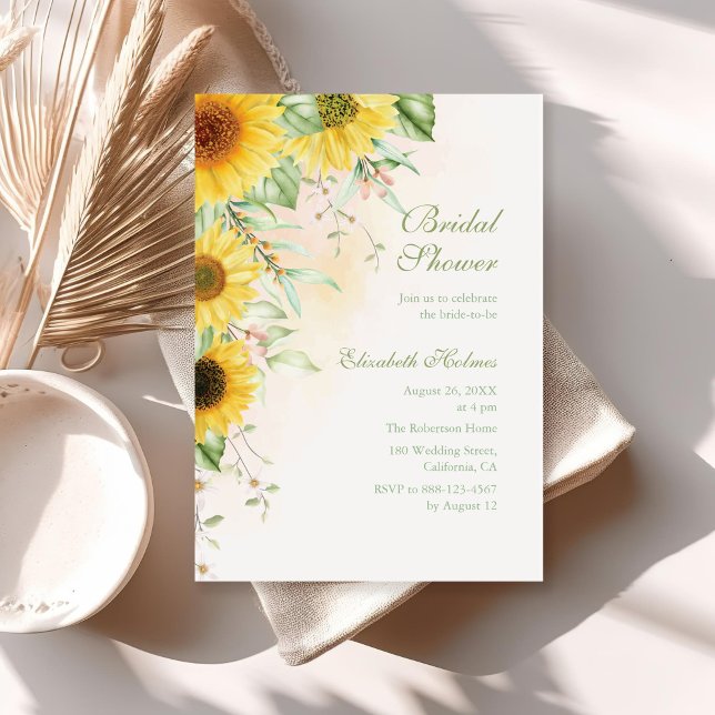 Convite Chá de panela Rústico de Delícia de Girassol (Rustic Sunflower Delight Bridal Shower Invitation on a boho sunny table.)