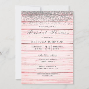 Convite Chá de panela Rústico de Lenha de Prata Rosa