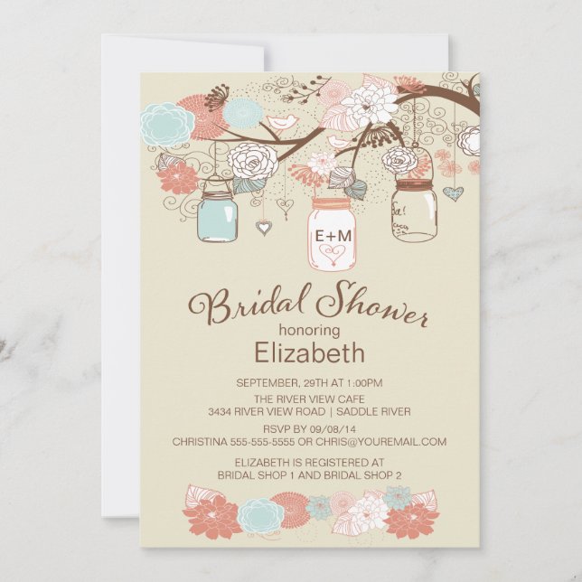 Convite Chá de panela Rústico Mason Jar (Frente)