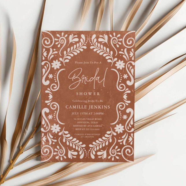 Convite Chá de panela Rústico Mexicano Papel Picado (Mexican Terracotta Talavera Bridal Shower)