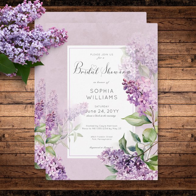 Convite Chá de panela Rústico Romântico Roxo e Sage Lilacs (Rustic Romantic Purple & Sage Lilacs Bridal Shower Invitation)