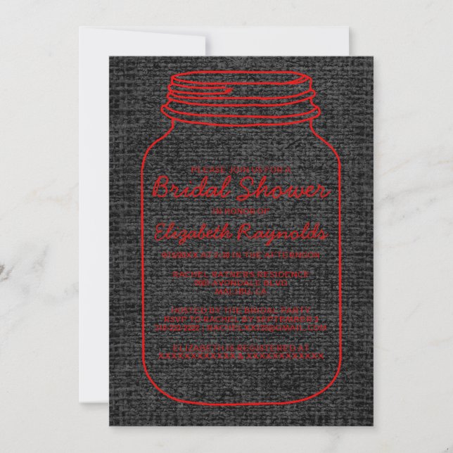 Convite Chá de panela Rústico Vermelho Rústico Mason Jar C (Frente)