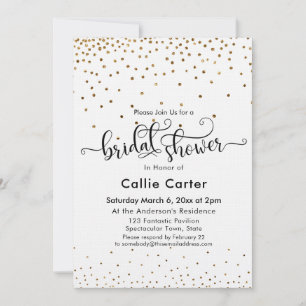 Convite Chá de panela Script Typografia Dourado Confetti