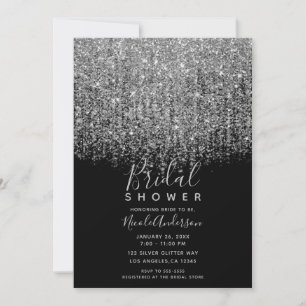 Convite Chá de panela Silver e Black Sparkly Glitter