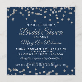 Convite Chá de panela Silver Faux Glitter Confetti