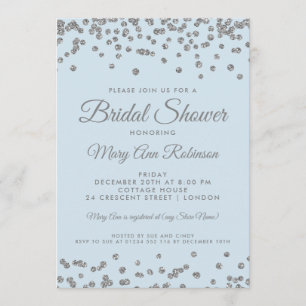 Convite chá de panela Silver Glitter Confetti Azul