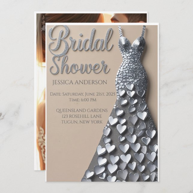 Convite Chá de panela Silver Hearts (Frente/Verso)